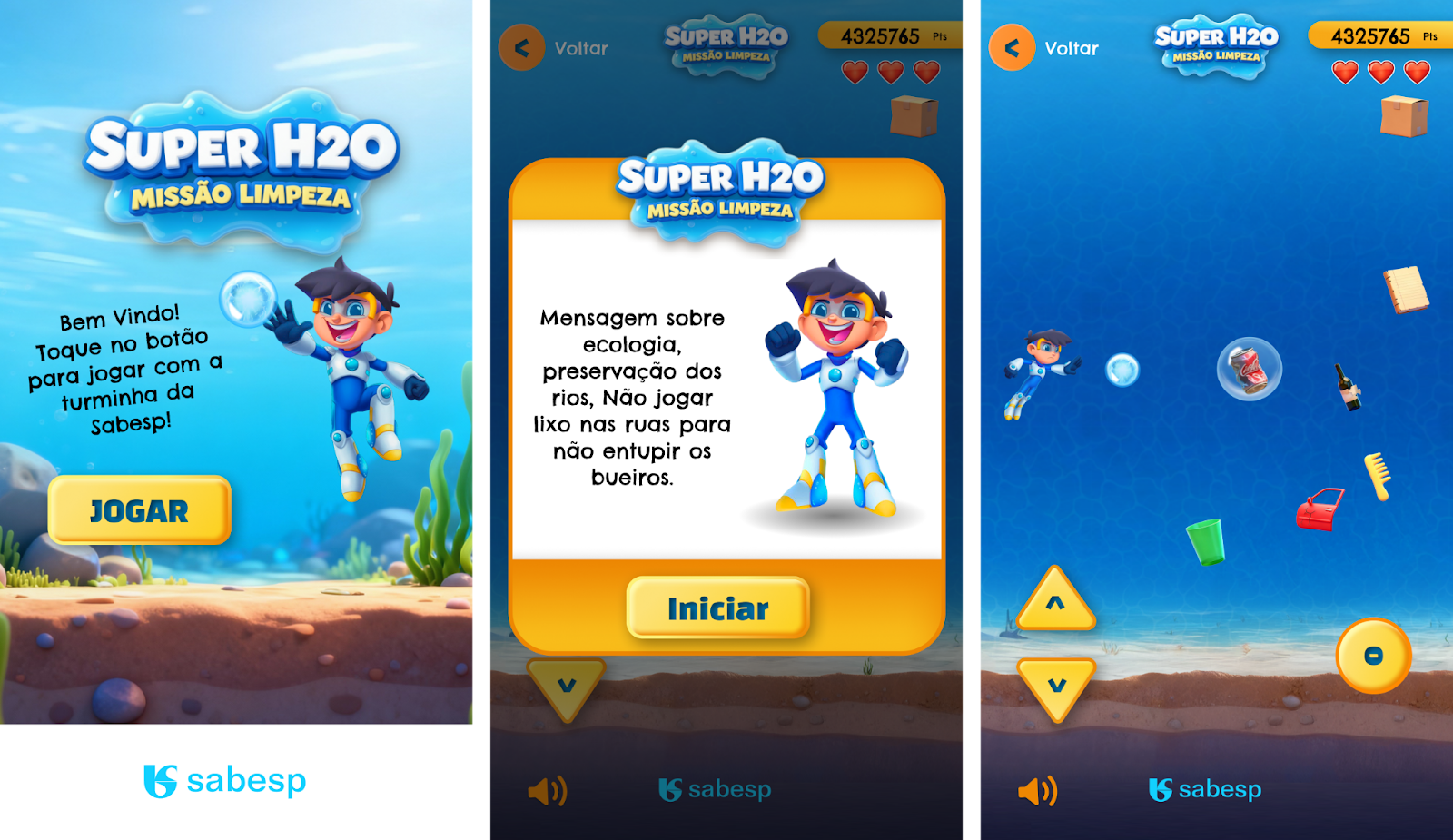 Telas do jogo Super H2O Missão Limpeza