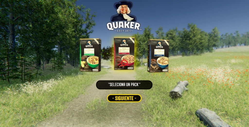 Seleção de produtos dentro da experiência Quaker VR