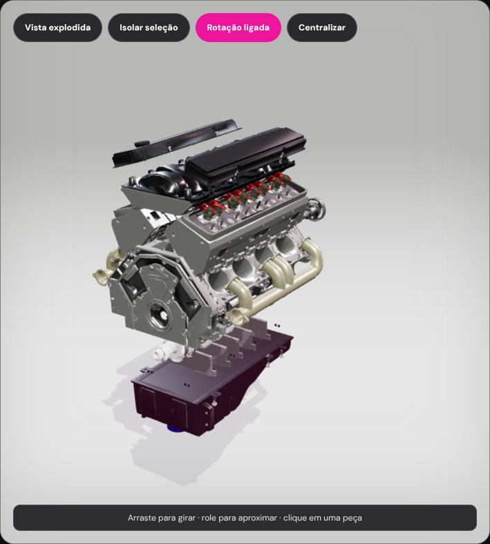 Motor 3D interativo da MazeLabs em vista explodida